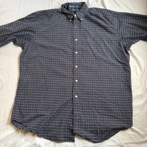 Ralph Lauren Vintage Y2K Black Button Down Shirt Plaid Cotton Men's Large